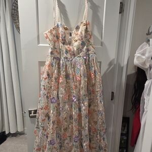 Floral Dress with Multicolor Embroidery